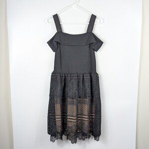 French Connection Amelia Black Nude A-Line Off the Shoulder Dress